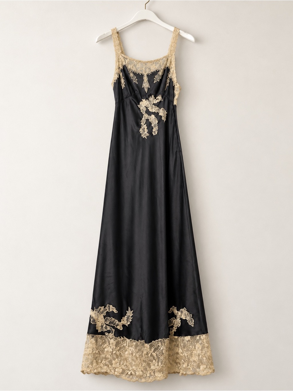 Nasty Gal Black Maxi Slip Dress with Champagne Lace Trim